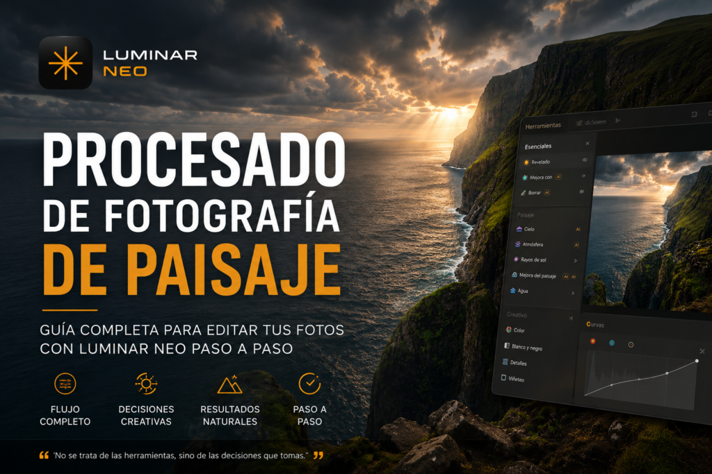 Luminar Neo fotografía de paisaje mostrando el procesado paso a paso de una fotografía de paisaje con un resultado natural.